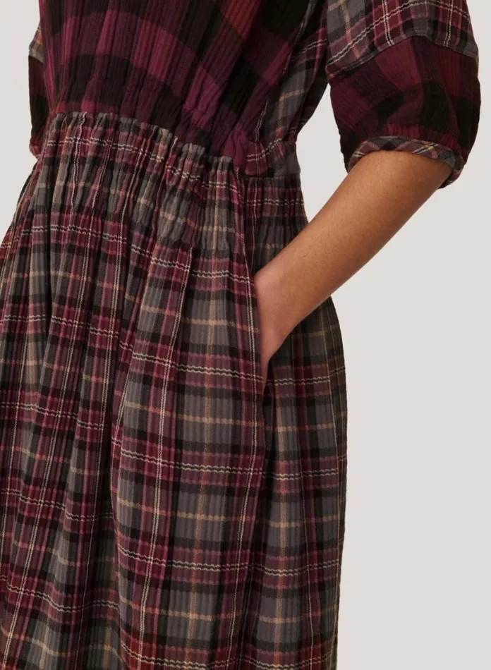 YMC Garden Check Dress Burgundy Multi Womens Dresses
