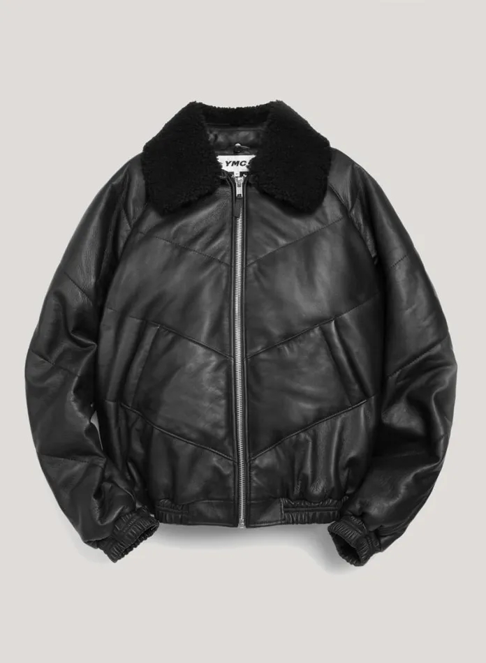 YMC Kool Herc Wadded Leather Jacket Black Mens Outerwear