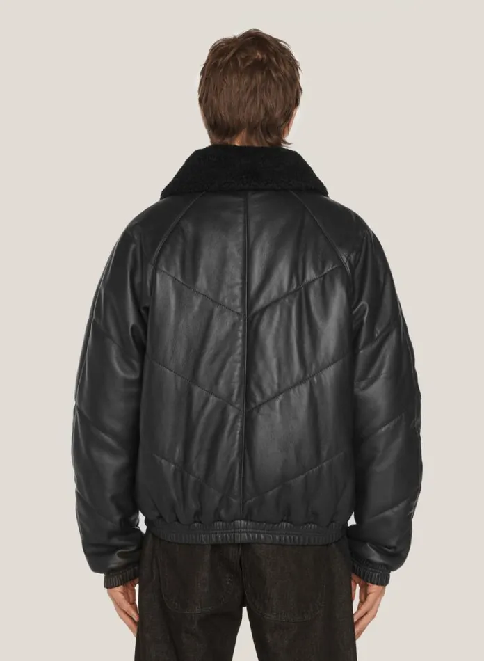 YMC Kool Herc Wadded Leather Jacket Black Mens Outerwear