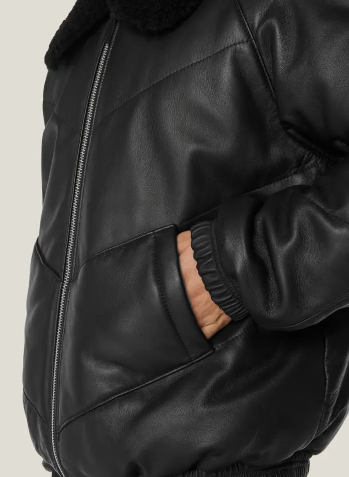 YMC Kool Herc Wadded Leather Jacket Black Mens Outerwear