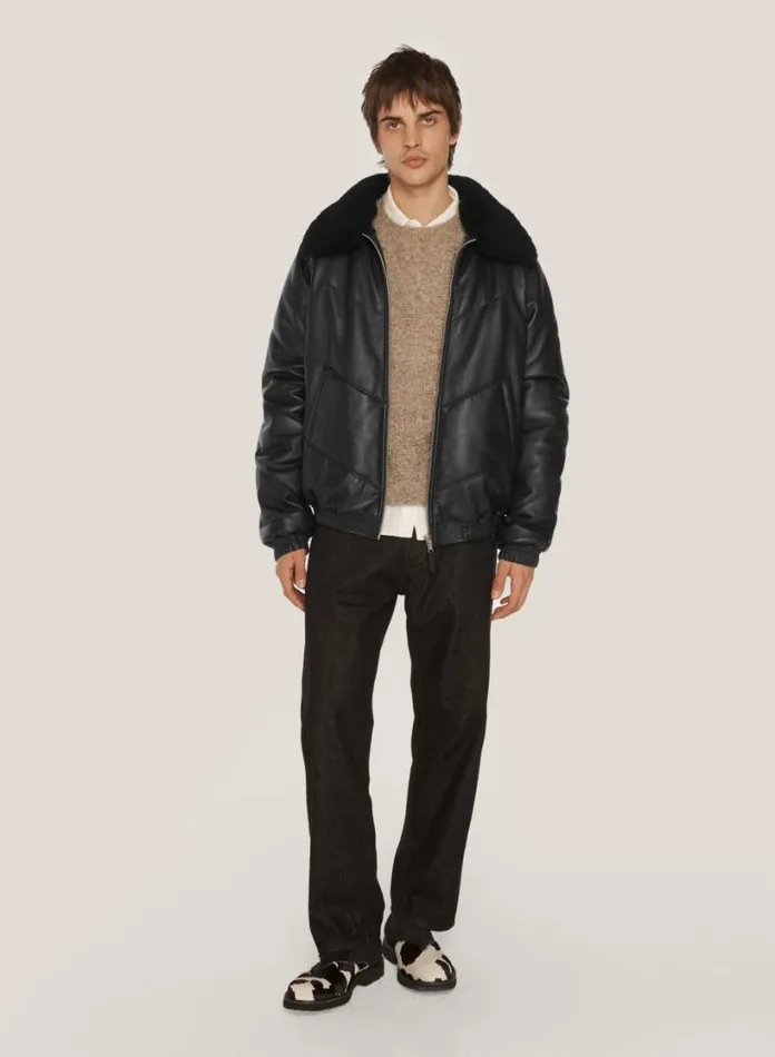 YMC Kool Herc Wadded Leather Jacket Black Mens Outerwear