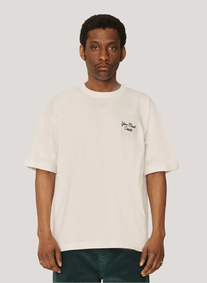 YMC Triple Embroidered TShirt Ecru Mens TShirts