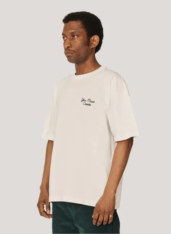 YMC Triple Embroidered TShirt Ecru Mens TShirts