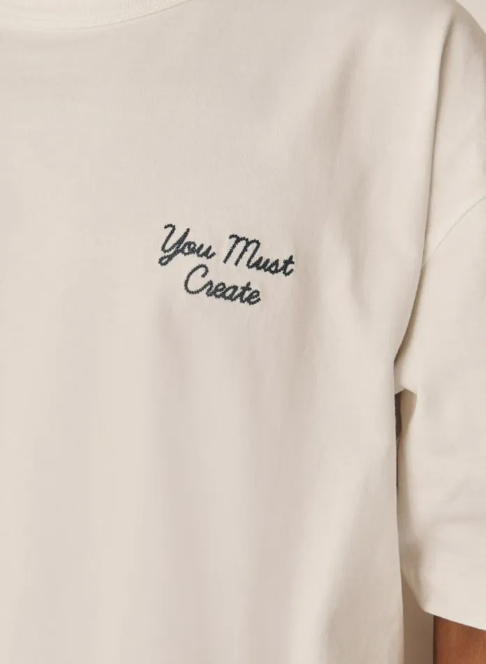 YMC Triple Embroidered TShirt Ecru Mens TShirts