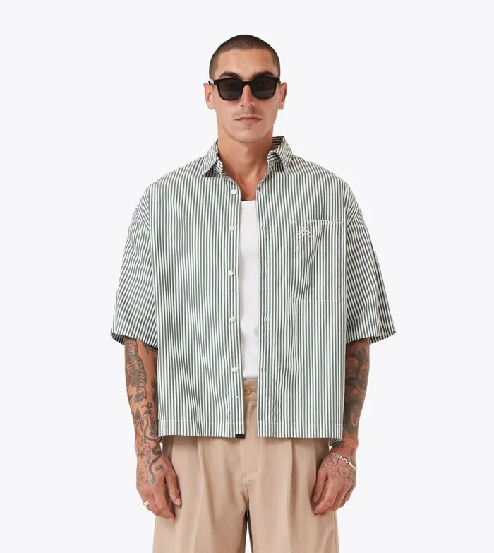 Zanerobe Shirts Men Box Crop Shirt Green Stripe