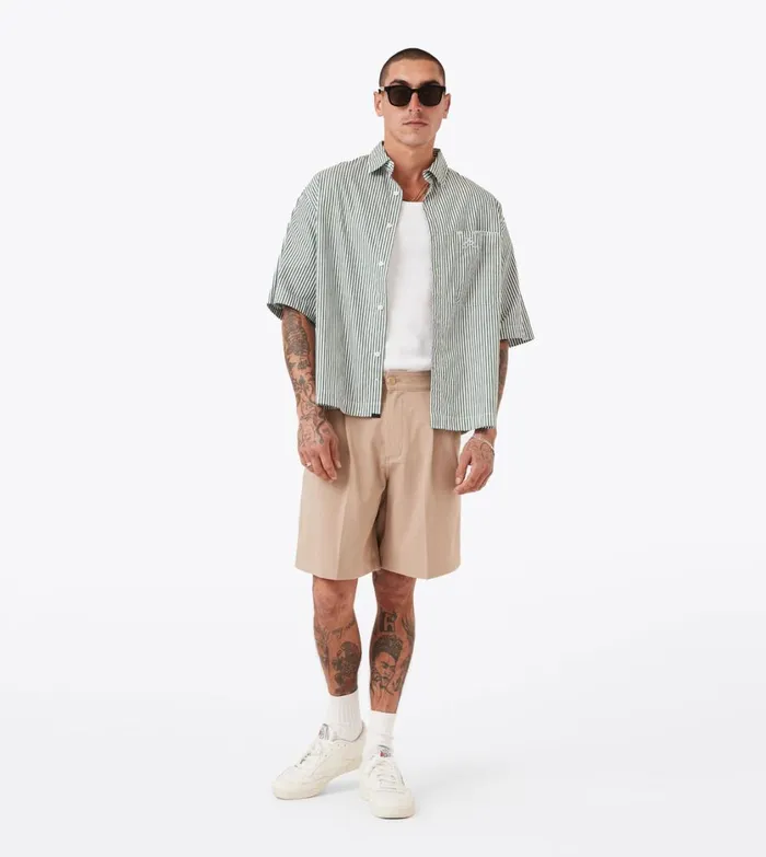 Zanerobe Shirts Men Box Crop Shirt Green Stripe