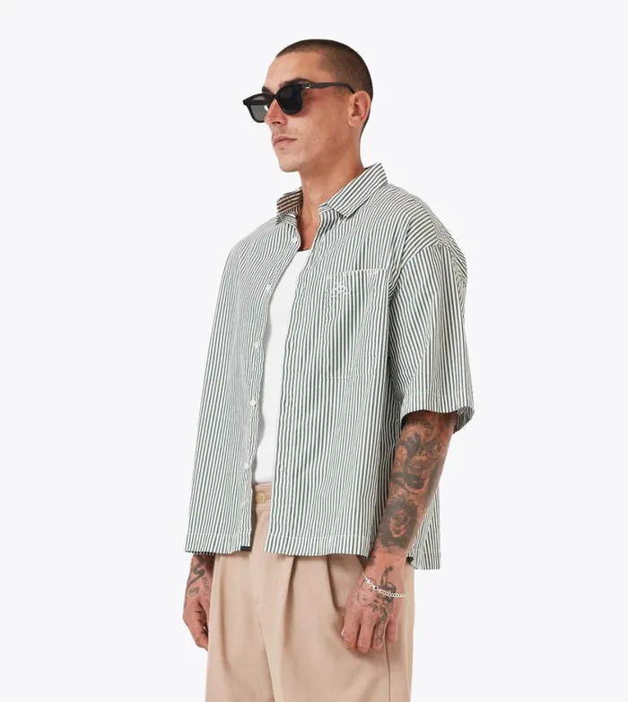 Zanerobe Shirts Men Box Crop Shirt Green Stripe