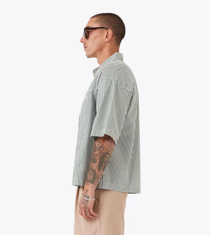 Zanerobe Shirts Men Box Crop Shirt Green Stripe