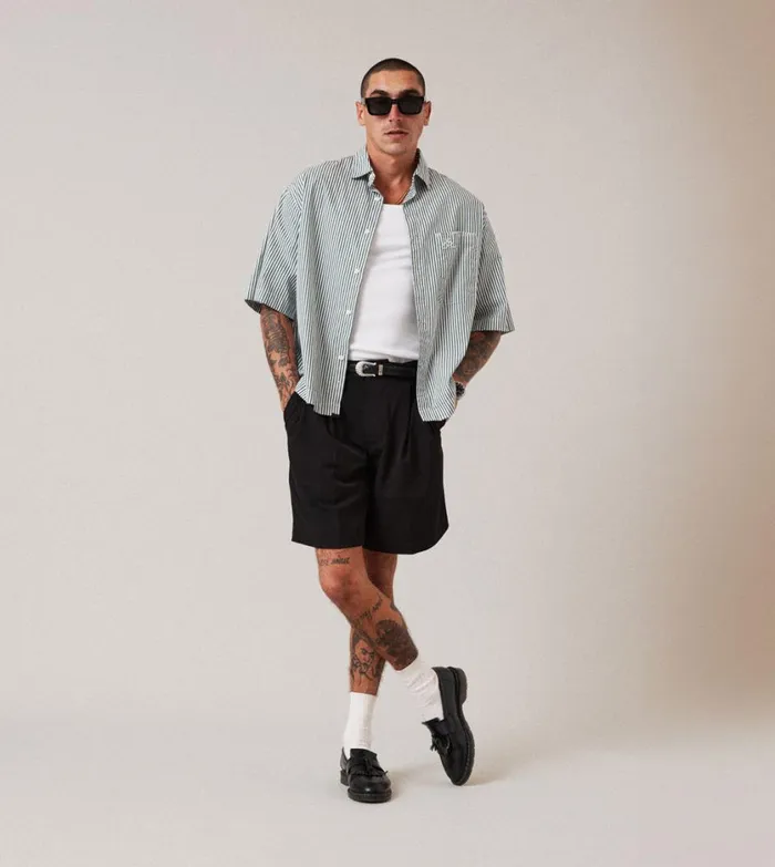 Zanerobe Shirts Men Box Crop Shirt Green Stripe