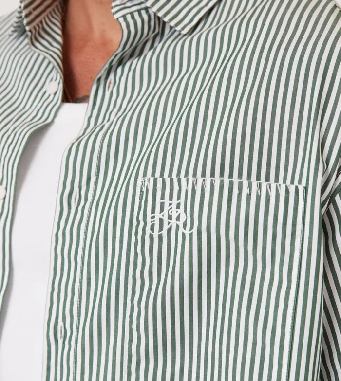 Zanerobe Shirts Men Box Crop Shirt Green Stripe